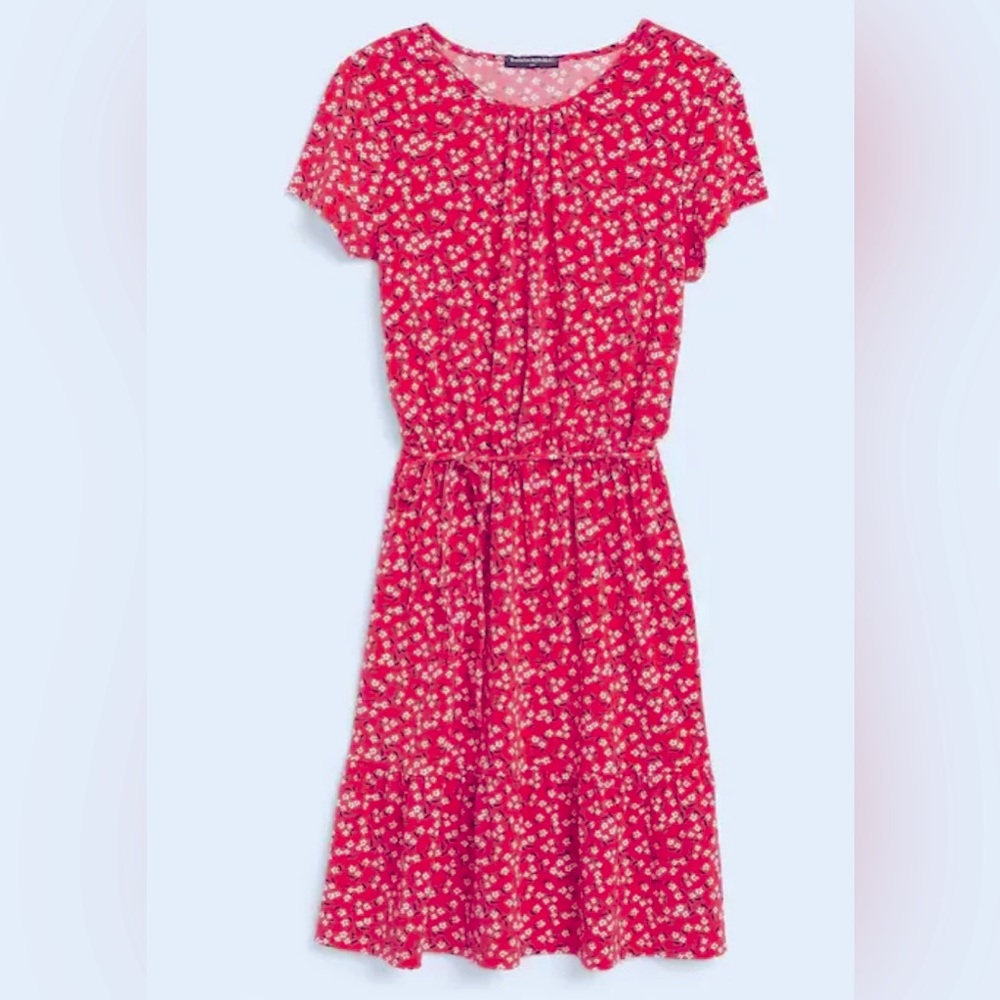Banana Republic Red Floral Fit and Flare Flounce Hem Dress Size Large